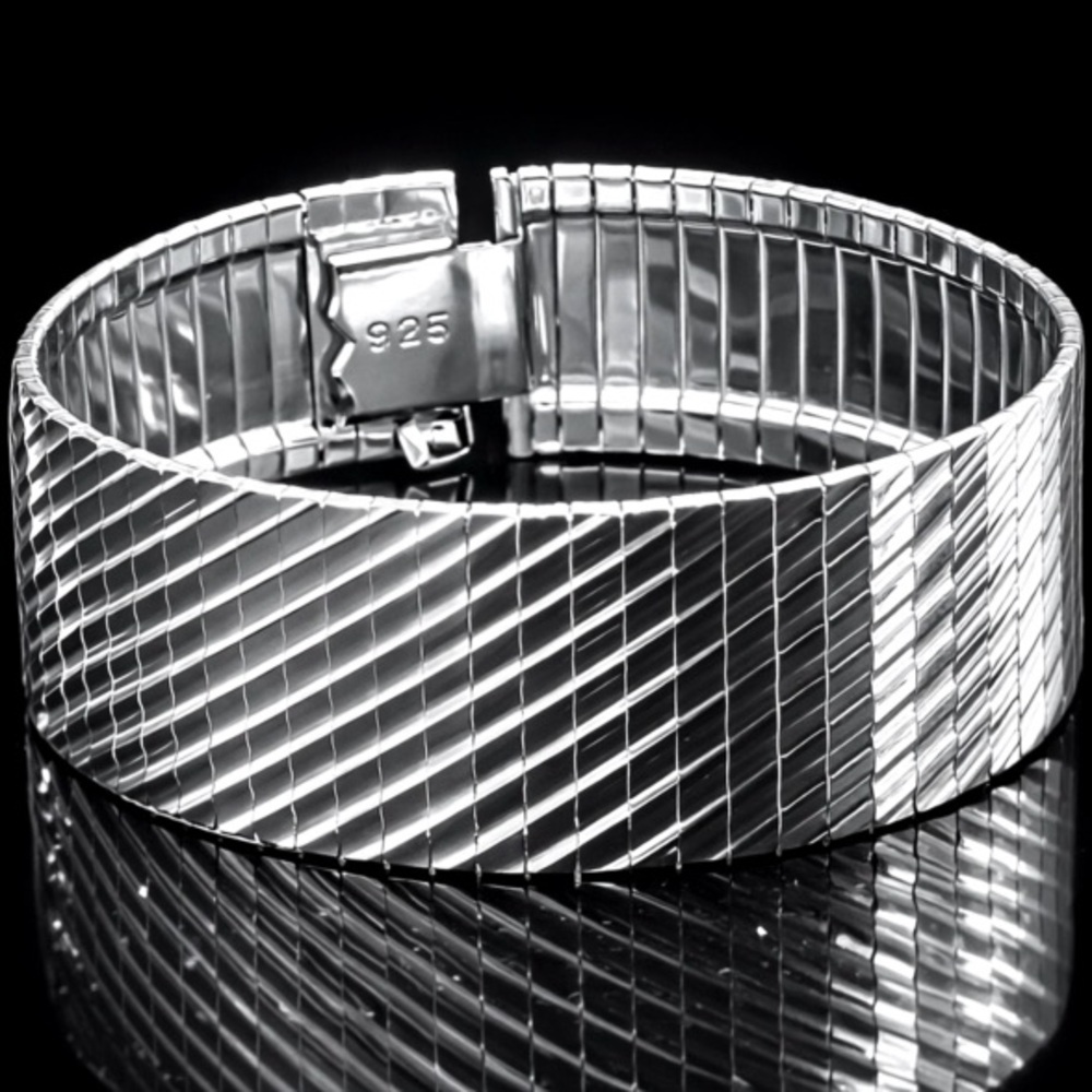 Sterling silver diamond cut polished omega bangle bracelet estate vintage QVC